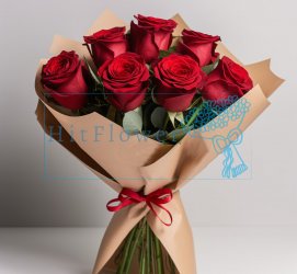 Букет роз 7 красных роз